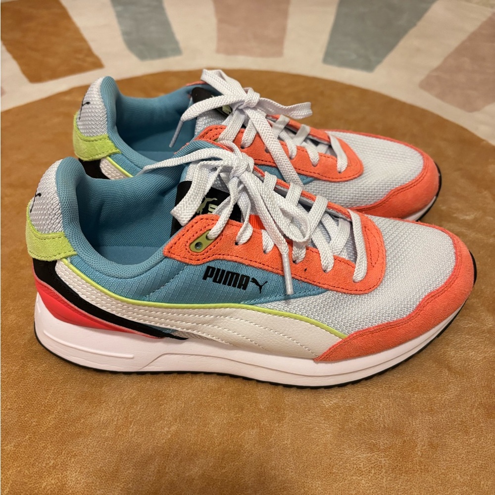 Puma Colorblock Runner Sneakers in Coral, Light Blue & White